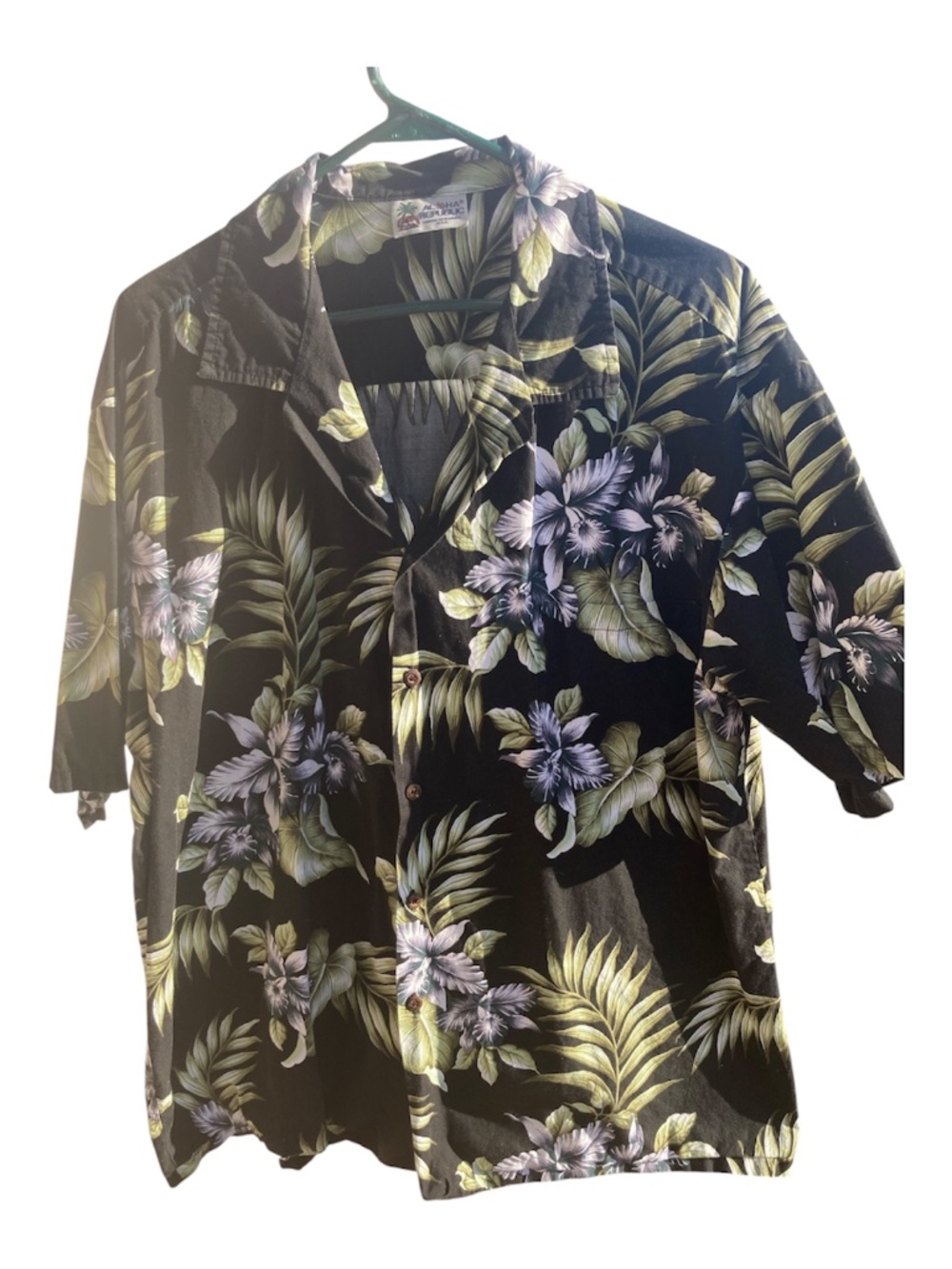 Aloha Republic Hawaiian Floral Shirt Black Green Cotton Size 2XL - Picture 2 of 7